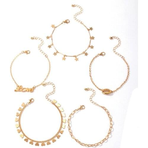 5-Piece Set Simple Retro StarTassel Bracelet Heart Shell Letter Bracelet For Women&Men SBR210055