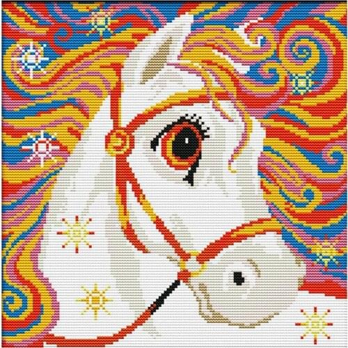 Cross Stitch Stamped Kits Quilt Pre-Printed Cross-Stitching Patterns for Beginner Kids Adults,Starter Kits Rainbow Horse