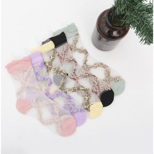 New Glass Stockings Women wear 2019 Summer Diamond-shaped Flower Transparent Crystal Stockings Sweet Beauty Stockings