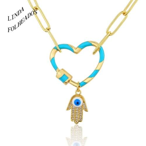 New Lucky Hamsa Hand Pendant Necklace For Women Styles Heart Evil Eye Blue Necklace Charm Copper Zircon Chain Jewelry Gift