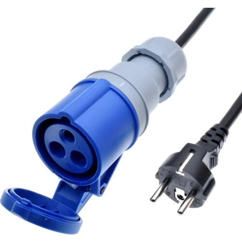 Straight Schuko Plug to IEC309 316C6 Power Cords,16 Amps,IP44, H05VV-F 1.5mm Cable,316P6 plug into Euro CEE7/3 Outlet Socket