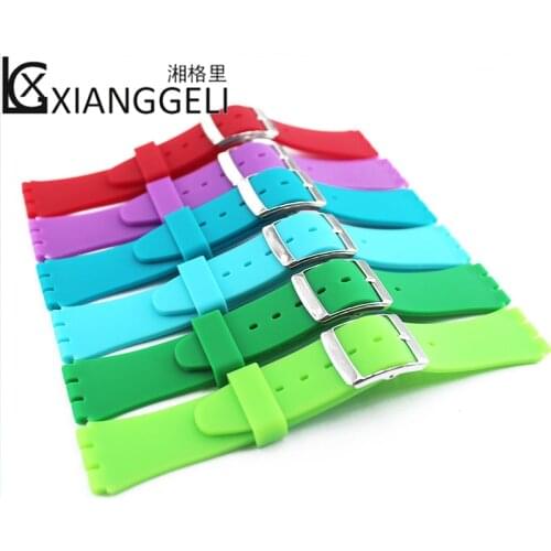 Watch Accessories silver buckle Silicone Strap 17mm 19mm for Swatch GB274 GW164 SUOB704 SUOW701 Mens and Womens Watch Bands