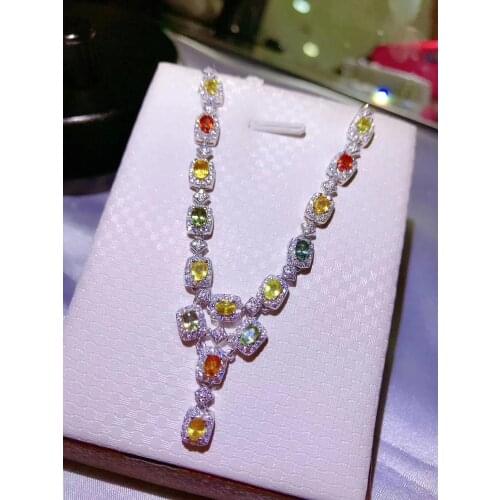 Rare color sapphire luxury Necklace party high end jewelry 925 silver certificate