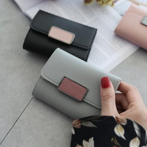 Luxury Brand Leather Women Short Coin Purses Color Contrast Design Clutch Wallet Female Money Credit Card Holder 2021