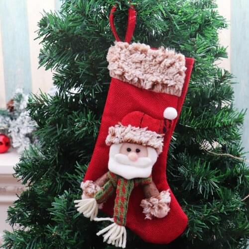 Christmas Stockings Eco-friendly Cartoon Pattern Cloth Embroidered Xmas Hanging Stockings for Home