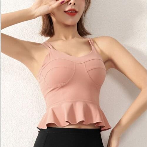 SALSPOR Sexy Yoga Bra Women Sports Push Up Shockproof Ruffle Brassiere Breathable Solid Running Workout Fitness Underwear