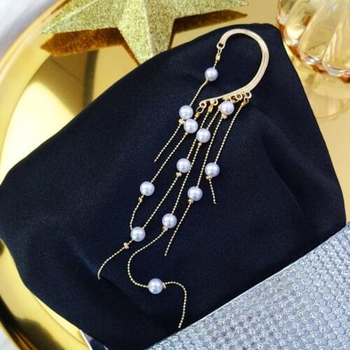 Korean fashion new arrival faux pearl tassel bone clip earrings fashion jewelry gift statement earrings for women