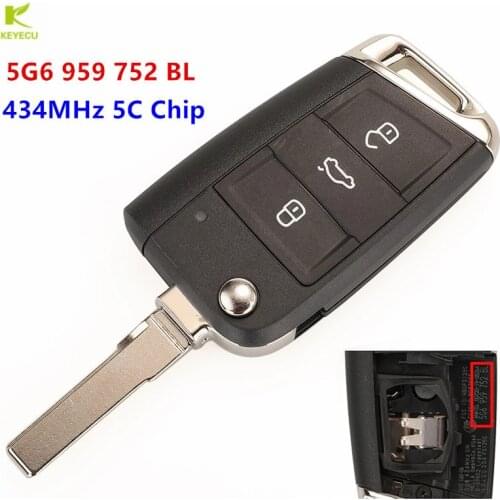 KEYECU Replacement Flip Remote Key Keyless-Go 434MHz 5C Chip for Volkswagen Golf7 MK7 Polo Seat Tiguan Touran 5G6 959 752 BL