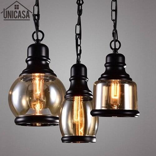 Modern pendant lamps Industrial Bar light Amber Glass Antique celling lights kitchen lamp for home decoration hotel lighting