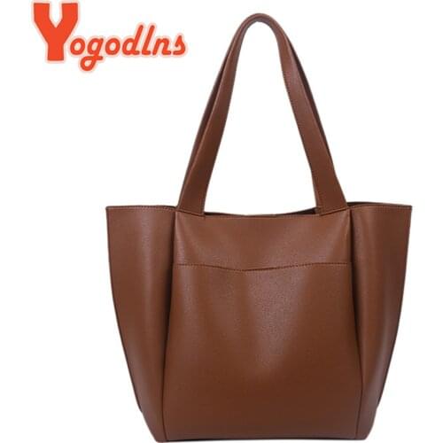 Yogodlns Winter Large Capactiy Tote Bag For Women Soft PU Leather Shoulder Bag VIntage Solid Color Handle Bag Lady Shopping Tote