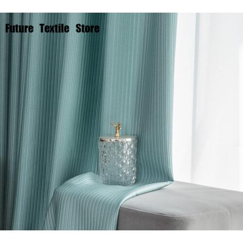 Light Luxury Style Pearly Lustre Silk-like Fabrics Striped Blackout Fresh Blue Green Curtains for Living Room Bedroom