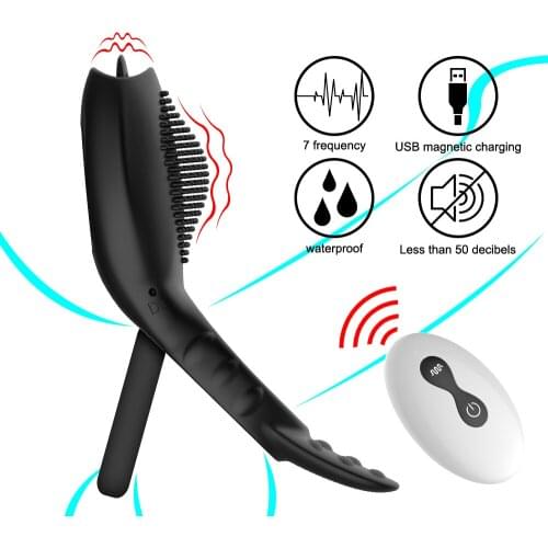 Vibrating Penis Ring Sex Toys For Men Delay Ejaculation trainer Lock Ring Tongue Lick Clitoris Stimulator Vibrator For Couples