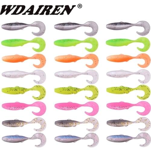 WDAIREN 20pcs Curved Tail Artificial Jig Wobblers Fishing Lures 47mm 0.7g Soft Bait Silicone Shad Worm Bass Leurre Souple Tackle