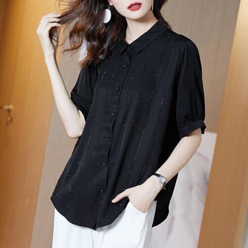 2021 Summer Womens Sequined Glitters Half Sleeve Black Tops Blouse , Korean Style Woman Clothes 3xl Casual Loose Blouses Top