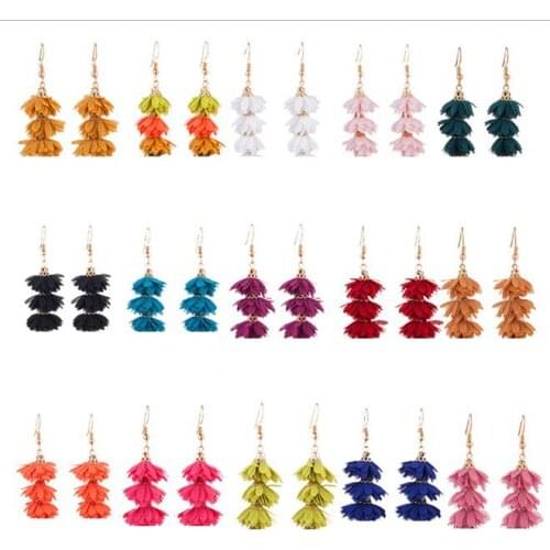 New Fashion cloth flower long fringe earring Boho Handmade tassel dangle drop earrings Women Charm party wedding jewelry gift