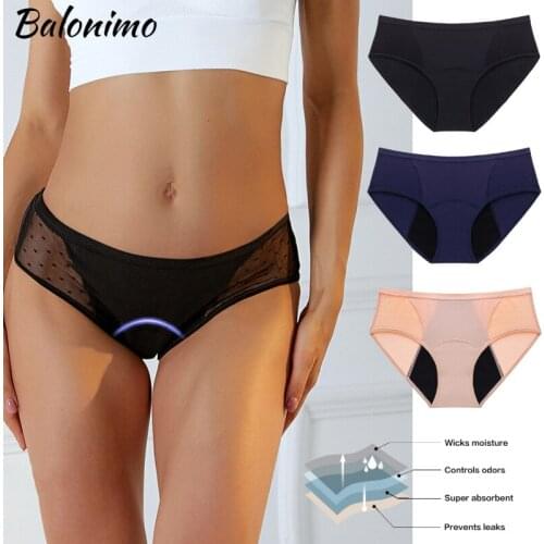 Menstrual Panties Sexy Lace Womens Leak Proof Knickers Female Heavy Absorbency 4 Layer Safety Period Underwear Menstrual Briefs