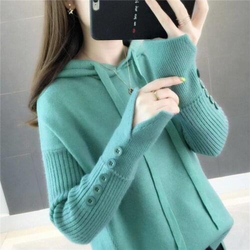 Woman Sweaters 2020 Spring Autumn Loose Pullover Knitting Hooded Sweater Womens Sweater Femme Chandails Pull Hiver