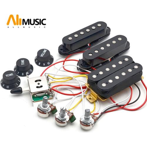 SSH Electric Guitar Pickup Wiring Harness Prewired 5-way Switch 2T1V Pickup for ST Electric Guitar Black/White