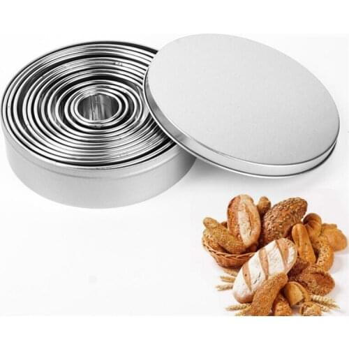 11pcs/set Stainless Steel Round Cookie Biscuit Cutters Circle Pastry Cutters Metal Baking Circle Ring Molds for Kitchen DIY Mold