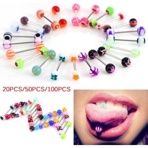 20/50/100pcs/Lot Mixed Colors Fashion Tongue Tounge Rings Bars Barbell Tongue Piercing Body Jewelry Body Accessories