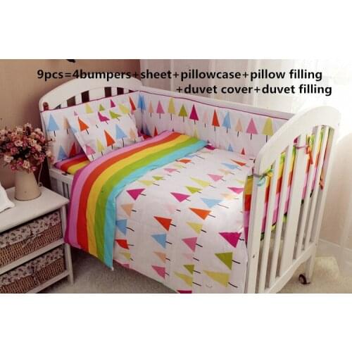 6/7PCS Rainbow Baby Crib Bedding Set Quilt Cover Bumper Bed Baby Bedding set Crib Bumper cama bebe Protector, 120*60/120*70cm