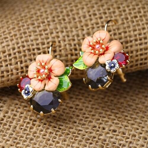 Bohemia Crystal Drops Of Glaze Flowers Earrings Personality Fashion Retro Geometric Ear Ring Women Wedding Jewelry Accessories