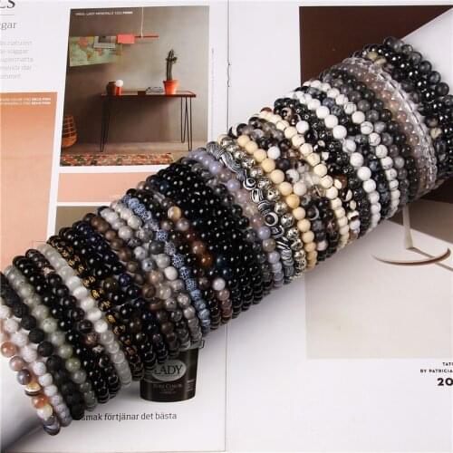 6MM White Black Beads Bracelets Natural Stone For Women Men Jades Agates Strand Bead Stretch Elastic Rope Bangles Reiki Jewelry