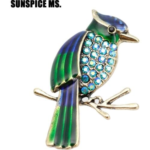 New Style Women Rhinestone Bird Animal Brooch Pins Color Enamel Dicky Gold Color Brooches Suit Scarf Lapel Kids Festival Gifts