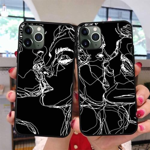 Abstract Art Women Face Line black Soft Phone Case For iPhone 11 Pro Max 12 Pro SE 7 8 Plus XR XS Max X couples Kiss Soft Cover