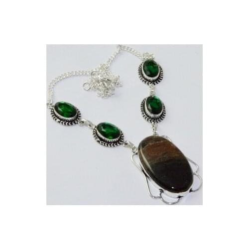 Dendrite Opal & Green Quarts Necklace Silver Overlay over Copper, 45 cm, N2089