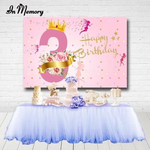 InMemory Girls Fairy Birthday Party Photography Backgrounds Pink Theme Flowers Gold Glitter Little Stars Backdrops Photo Studio