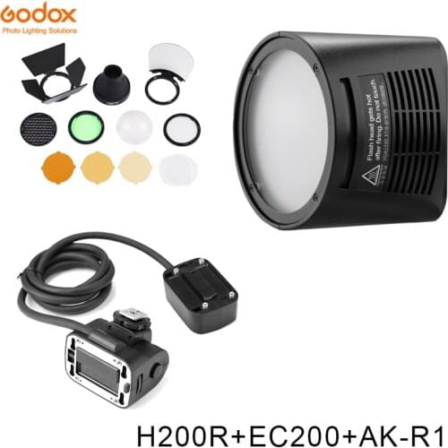 Godox AD200 V1 PRO Glash Accessory WITSTRO H200R Round Flash Head and EC-200 Extension Head AK-R1 Color temperature reflector