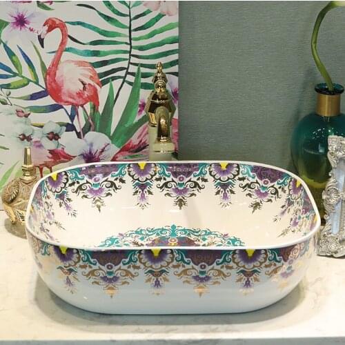 Ceramic Art Bathroom Washing basin Household Blue oval ceramic wash basin bathroom sink