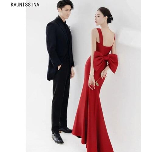 KAUNISSINA Red Wedding Gowns for Bride Mermaid Sexy Women Sleeveless Formal Party Prom Dress Elegant Bridal Marriage Dresses