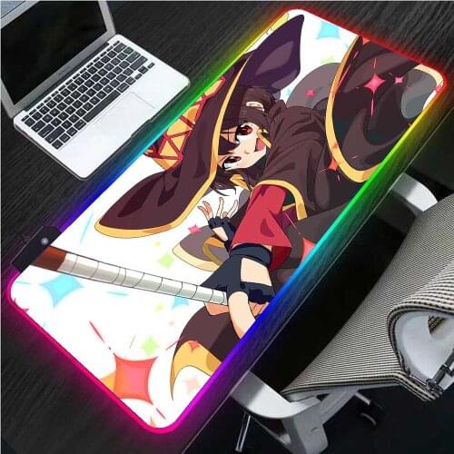 Megumin Anime Girl RGB Anime Locking Desk MousePad PC Computer Pad Anti-slip Laptop Mouse Mat Mousepad Game Kawaii Mouse Pad XXL