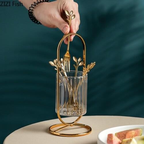 Metal Glass Storage Tank Modern Style Household Tableware Storage Tank Ornaments Kitchen Supplies Fruit Fork Spoon Storage Tool