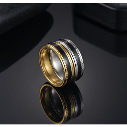 Trendy Classic Black Line Simple 2 Color Gold Couple Rings For Men Women Anniversary Romantic Jewelry Gift For Lover