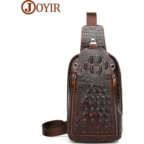 JOYIR Chest Bag Men Sling Crossbody Bag Genuine Leather Sling Chest Pack Vintage Crocodile Pattern Shoulder Crossbody Bags Male