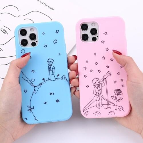 Cartoon The Little Prince The Earth Space Soft Matte Phone Case For iPhone 11 12 Pro Max XS XR 8 7 6 6s Plus Candy Color Cover