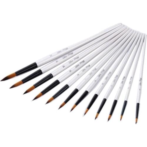 12Pcs/set Nylon Hair Watercolor Brush Kit White Wooden Handle Oil Acrylic Painted Watercolor Brushes Art Paint Brush Supplies