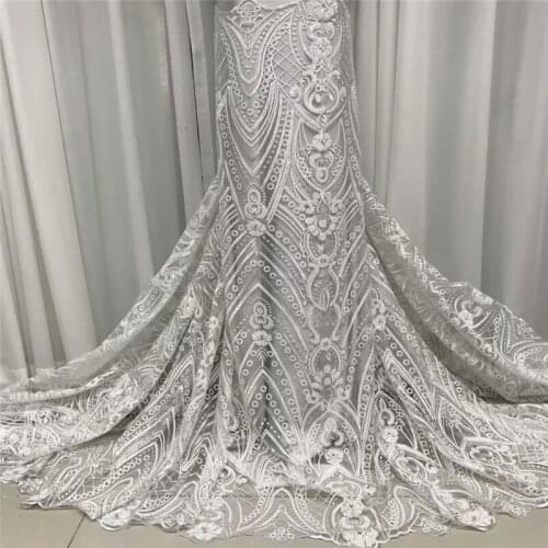Latest African Organza Lace Fabric 2020 white High Quality Lace Sequins French Nigerian Lace Fabric For Wedding Party Dress Sew