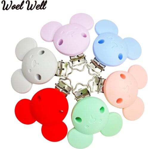 Cute Mickey Pacifier Clips Cartoon Silicone Soother Infant Nipples Holder Multi Color Clamp Dummy chain toys childrens goods