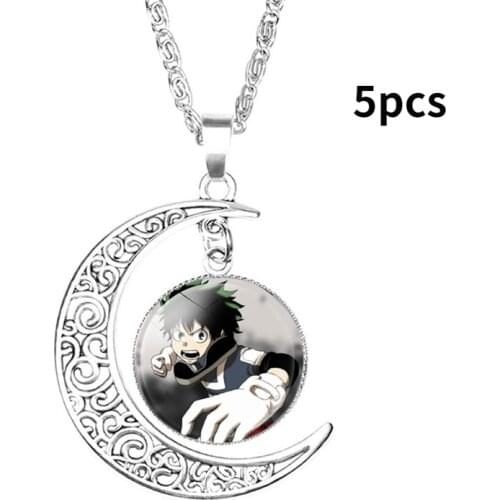 5 pcs/lot New Anime My Hero Academia Time Gem Moon Pendant Necklace Japanese Peripheral Jewelry Glass Unisex Birthday Gift