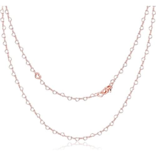 Rose Joined Hearts Necklaces 100% 925 Sterling Silver Jewelry Free Shipping