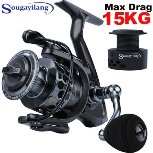Sougayilang Metal Body Spinning Fishing Reel with Free Spare Spool 13+1BB 5.5:1 Gear Ratio Smooth EVA Handle Crap Fishing Reels