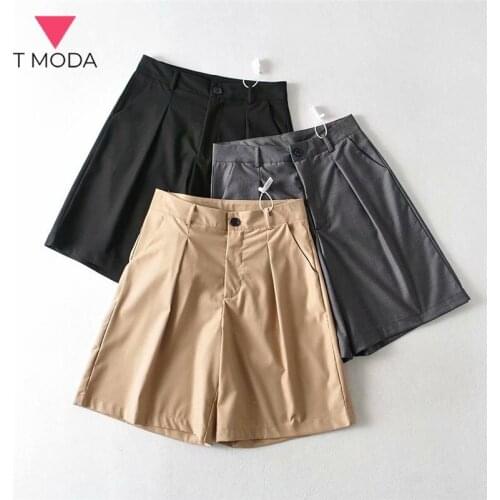 T MODA 2021 Summer Korean Solid Elegant Women Suit Shorts Causal High Waist Fashion Wide Leg Short Pantalones Cortos De Mujer