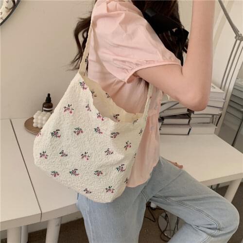 Rose Flower Shoulder Bag for Women Summer Fashion Beach Shopper Bags Girls Student Cloth Underarm Bag Female Tote Purse Handbags