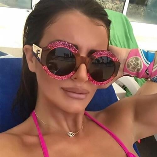 Red Brown New Round Oversized Glitter Sunglasses Fashion Delicate Appearance Luxury Brand Sun Glasses For Women Gorgeous eyewear