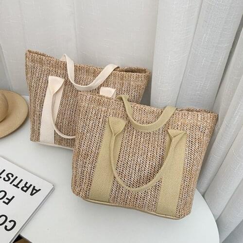 Women Summer Trend Straw Bags New Popular Hit Color Handbags for Women 2021 Designer Luxury Zipper Color Matching Tote Bag Sac