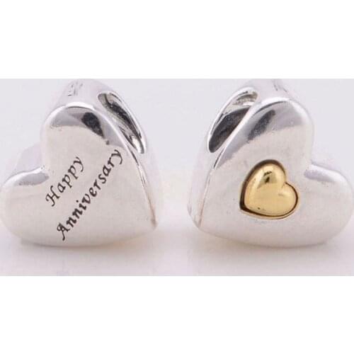 925 Sterling Silver Screw Thread Charms Gold color Heart Beads DIY Jewelry Suitable for Pandora Charm Bracelets & Necklaces